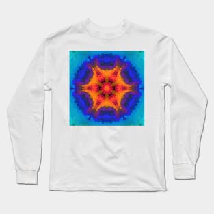 Psychedelic Mandala Flower Orange Purple and Blue Long Sleeve T-Shirt